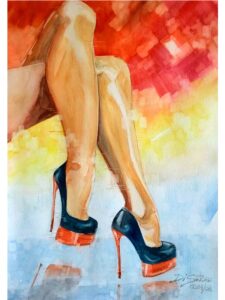 Obra de arte "Pernas Cruzadas" aquarela - Artista Paulo Di Santoro - Atelier.