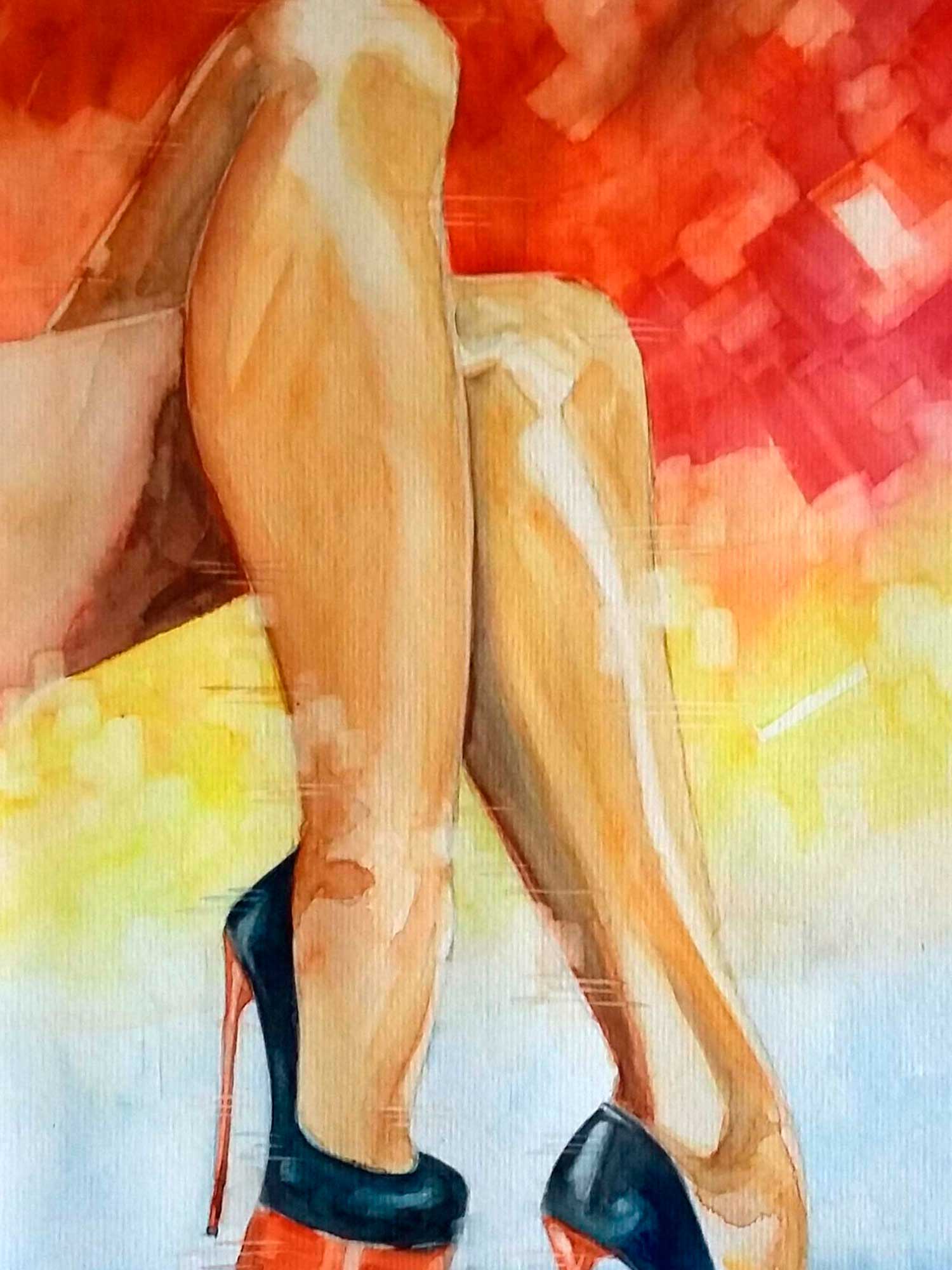 Obra de arte "Pernas Cruzadas" aquarela - Artista Paulo Di Santoro - Atelier.