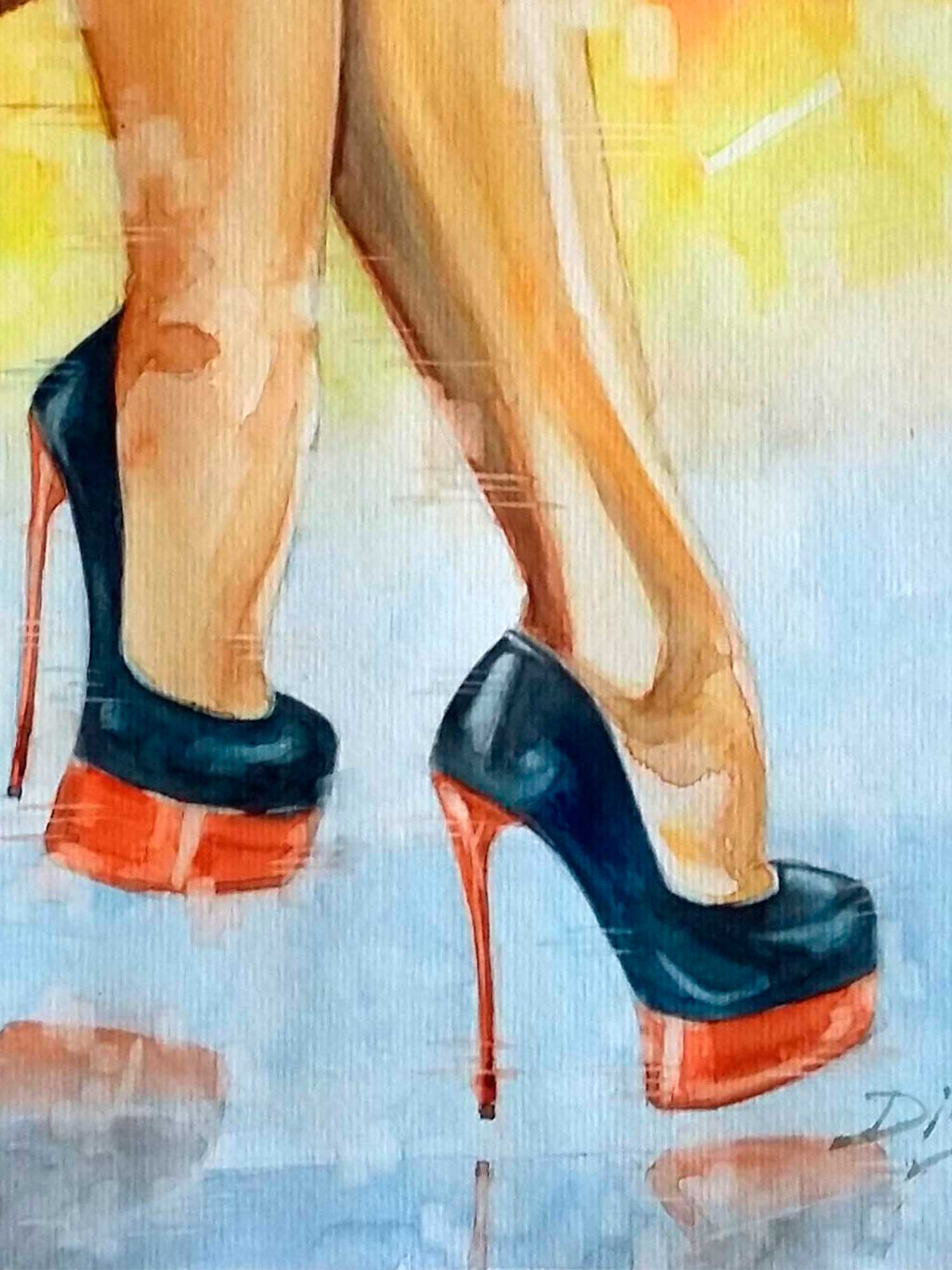 Obra de arte "Pernas Cruzadas" aquarela - Artista Paulo Di Santoro - Atelier.
