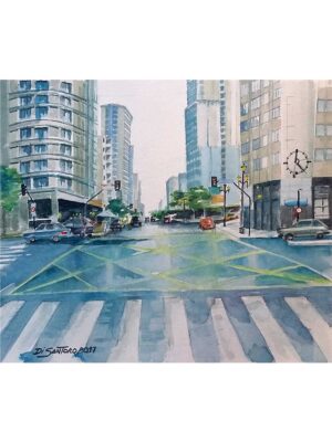 Obra de arte "Av São João" detalhe aquarela - Artista Paulo Di Santoro - Atelier.