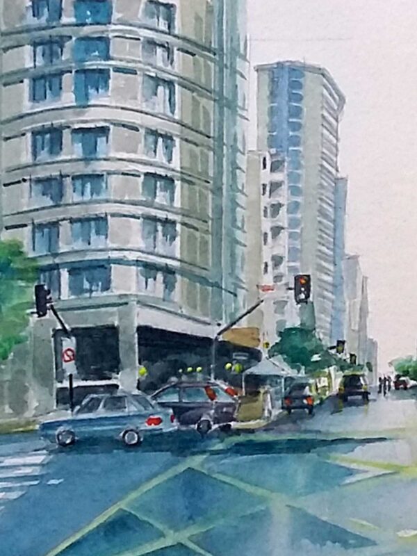 Obra de arte "Av São João" detalhe aquarela - Artista Paulo Di Santoro - Atelier.