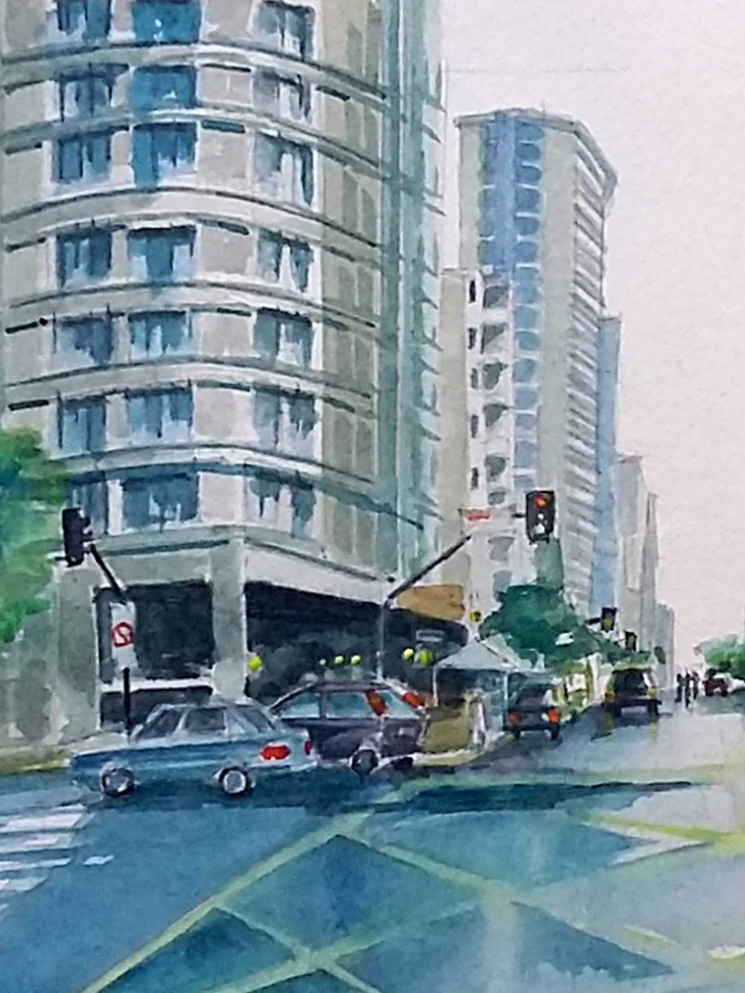 Obra de arte "Av São João" detalhe aquarela - Artista Paulo Di Santoro - Atelier.