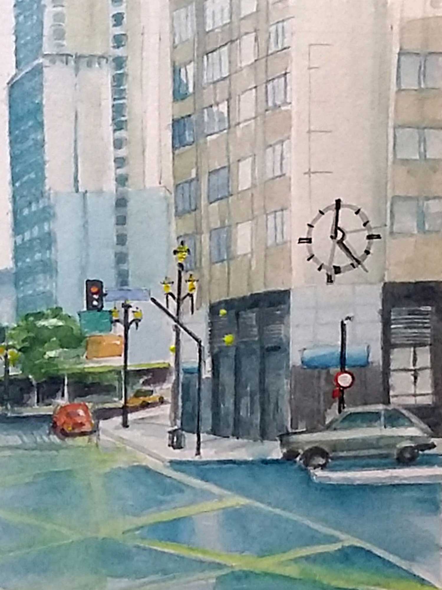 Obra de arte "Av São João" detalhe aquarela - Artista Paulo Di Santoro - Atelier.