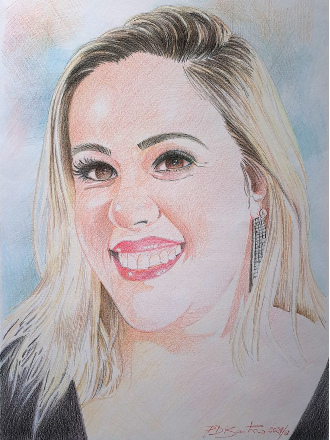 "Retrato de Evelyn" Lápis de Cor - Artista Paulo Di Santoro - Atelier | Retrato por Encomenda.