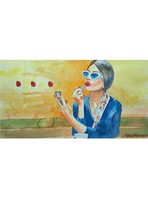 Aquarela "Moça no Café" aquarela - Artista Paulo Di Santoro - Atelier.