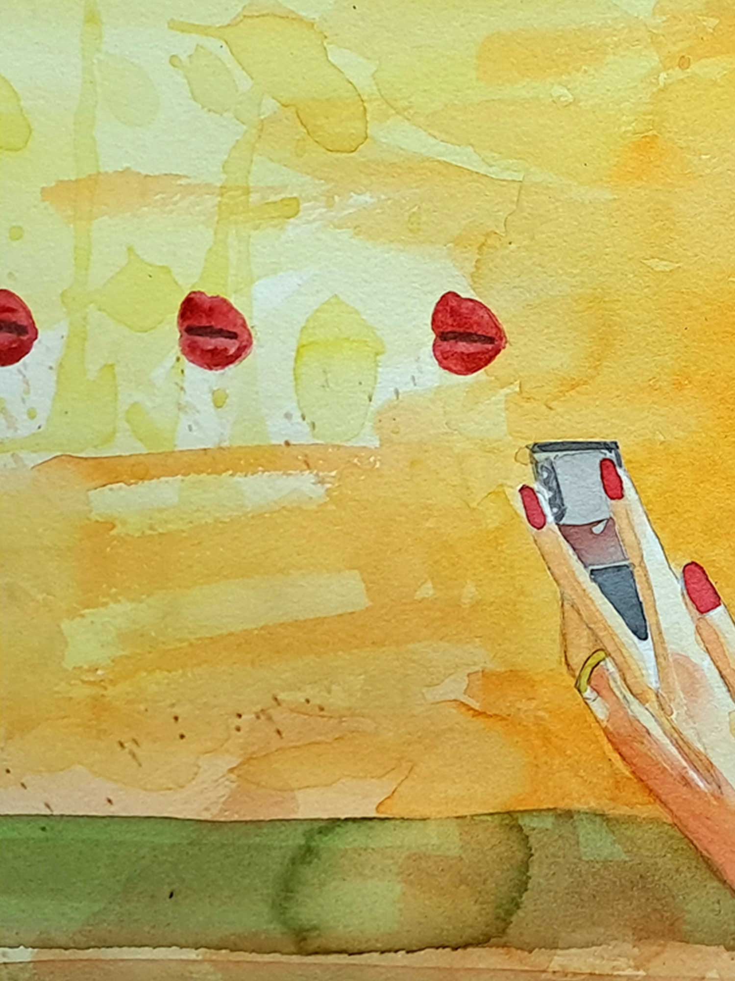 Aquarela "Moça no Café" aquarela - Artista Paulo Di Santoro - Atelier.