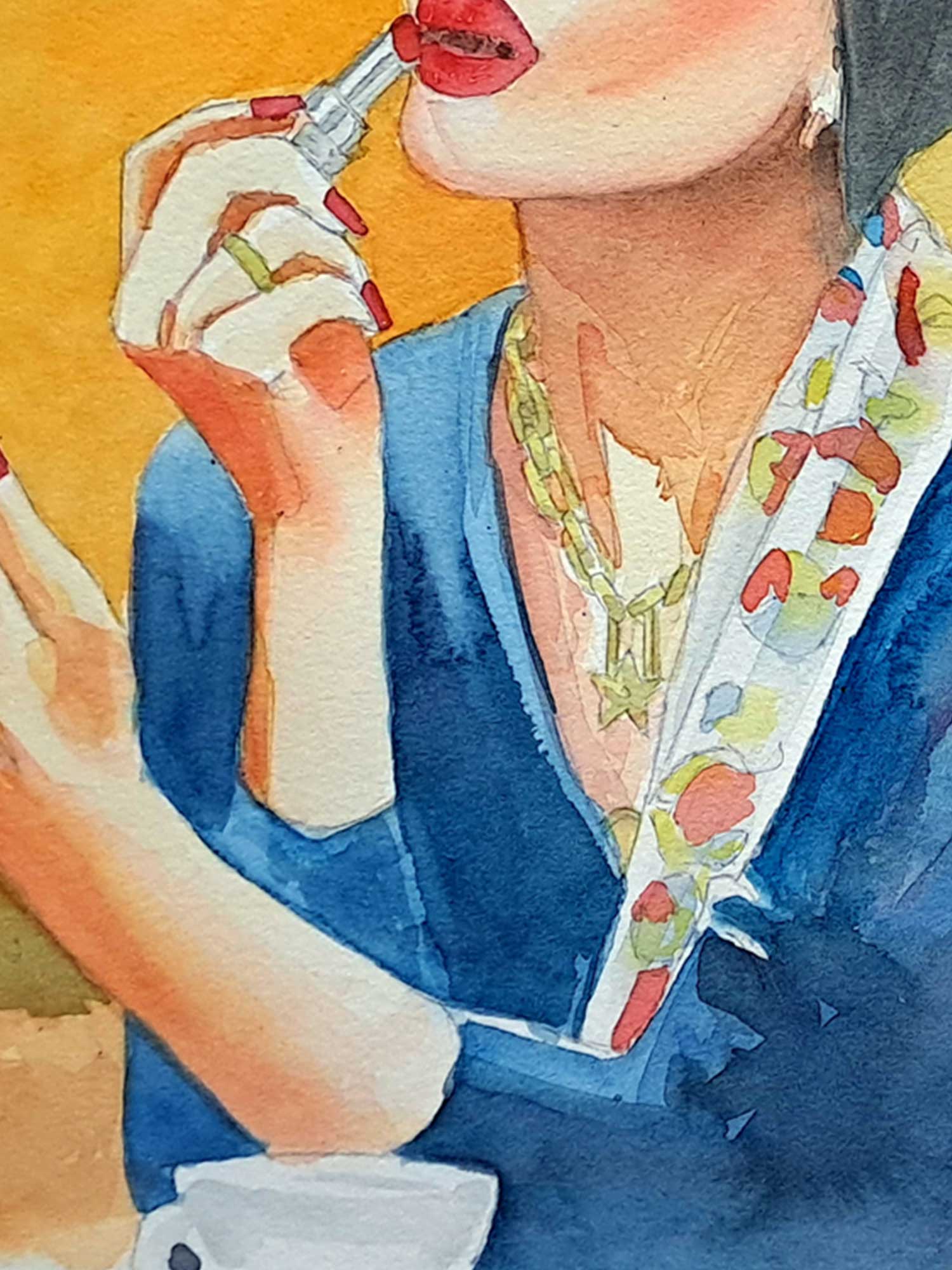 Aquarela "Moça no Café" aquarela - Artista Paulo Di Santoro - Atelier.