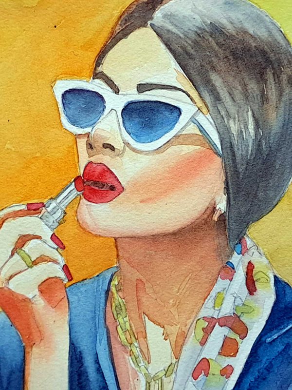 Aquarela "Moça no Café" aquarela - Artista Paulo Di Santoro - Atelier.