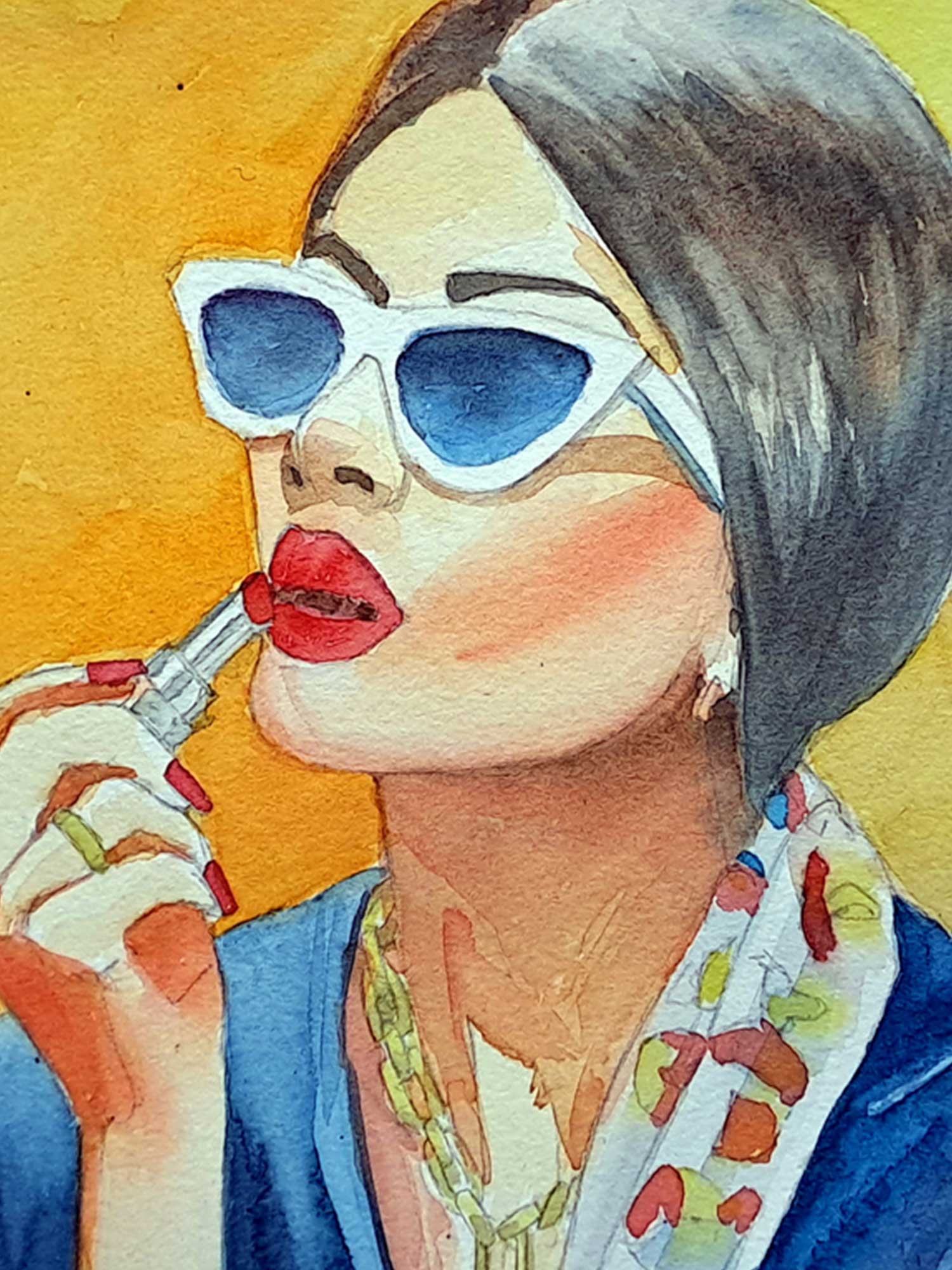 Aquarela "Moça no Café" aquarela - Artista Paulo Di Santoro - Atelier.