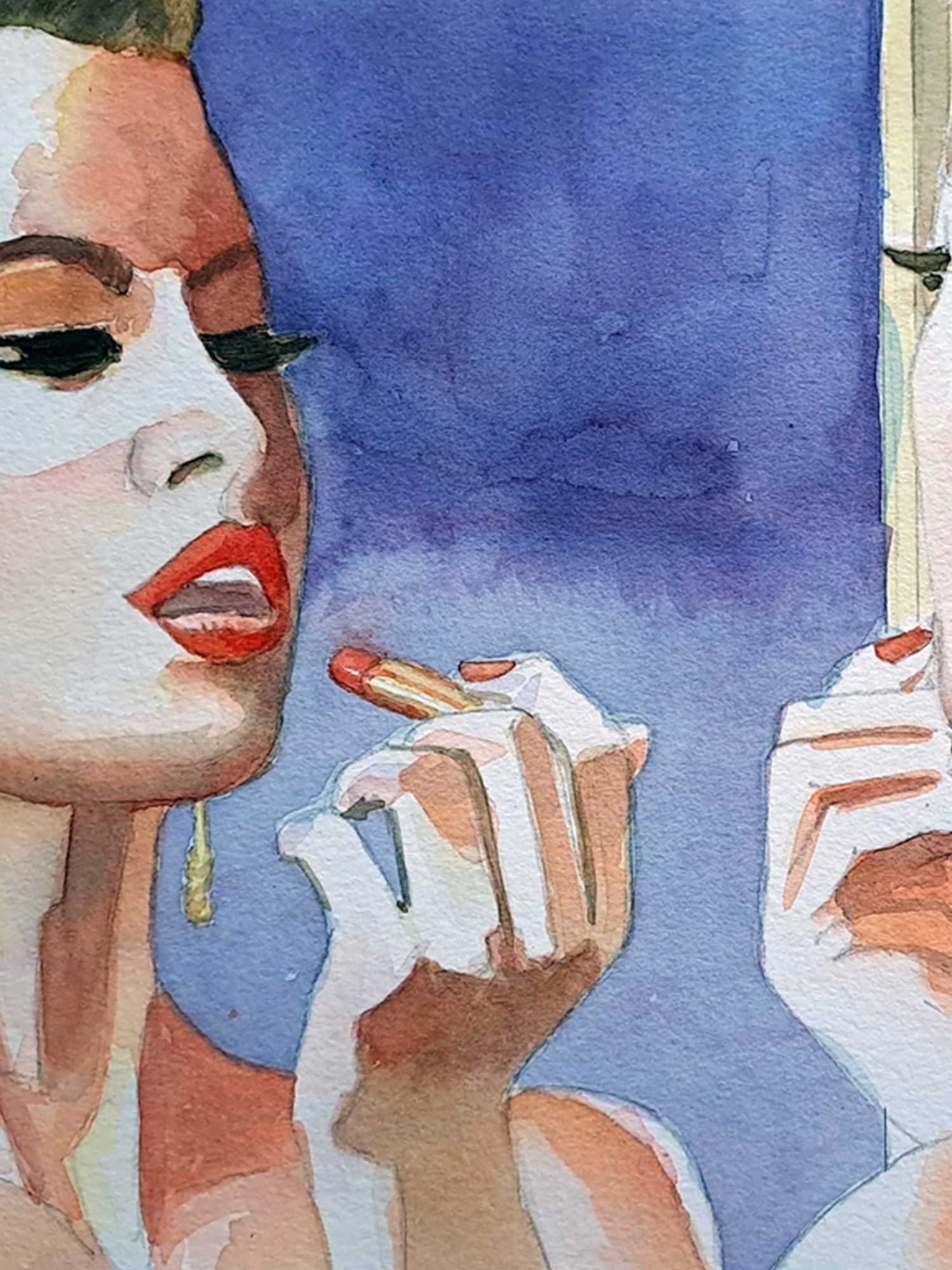 Aquarela "Moça no Espelho" aquarela - Artista Paulo Di Santoro - Atelier.