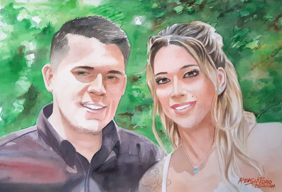 "Retrato de Luis e Mayara" - Artista Paulo Di Santoro - Atelier | Retrato por Encomenda.