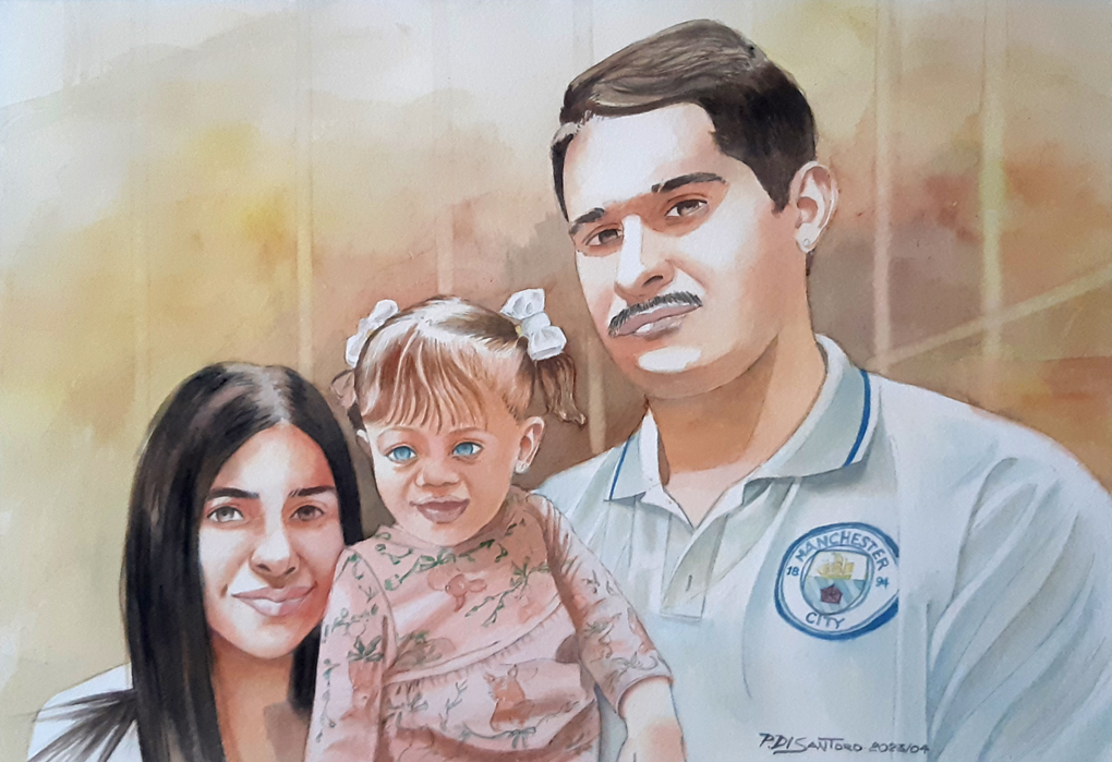 "Retrato de João, Rafa e Isa" - Artista Paulo Di Santoro - Atelier | Retrato por Encomenda.