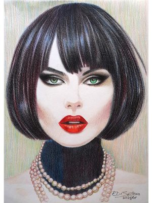 "Retrato Face Feminina 01" Aquarela - Artista Paulo Di Santoro - Atelier | Retrato por Encomenda.