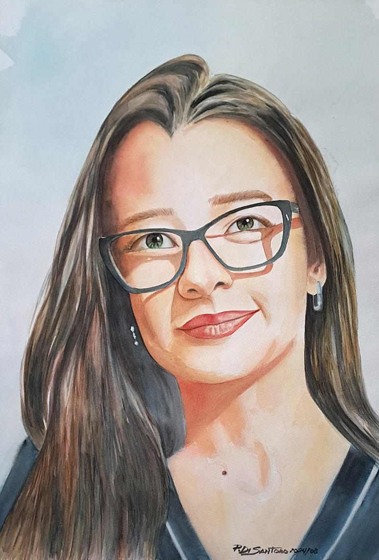 "Retrato de Ale" Aquarela - Artista Paulo Di Santoro - Atelier | Retrato por Encomenda.