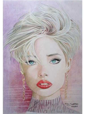"Retrato Face Feminina 02" Aquarela - Artista Paulo Di Santoro - Atelier