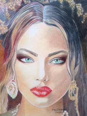 "Retrato Face Feminina 03" Aquarela - Artista Paulo Di Santoro - Atelier