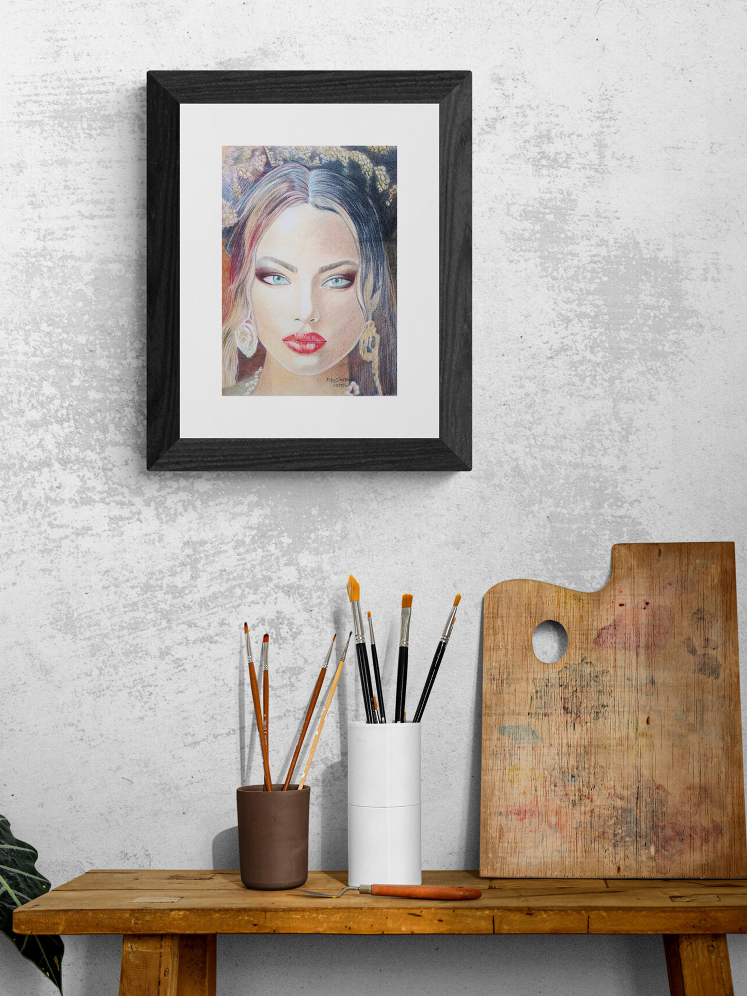 "Retrato Face Feminina 03" Aquarela - Artista Paulo Di Santoro - Atelier