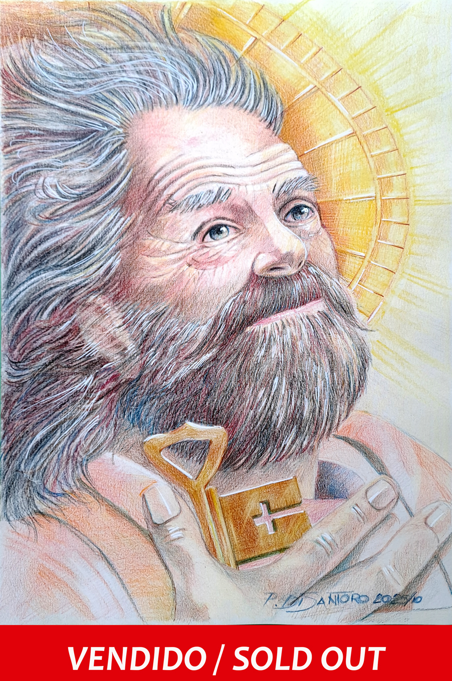 "Retrato São Pedro" Lápis de cor - Artista Paulo Di Santoro - Atelier