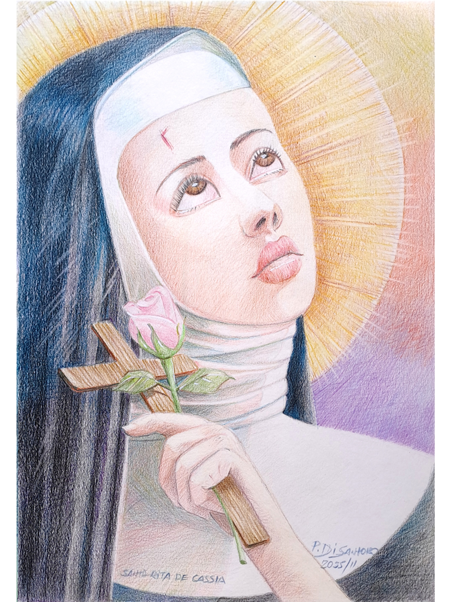 "Retrato Santa Rita de Cássia" Lápis de cor - Artista Paulo Di Santoro - Atelier